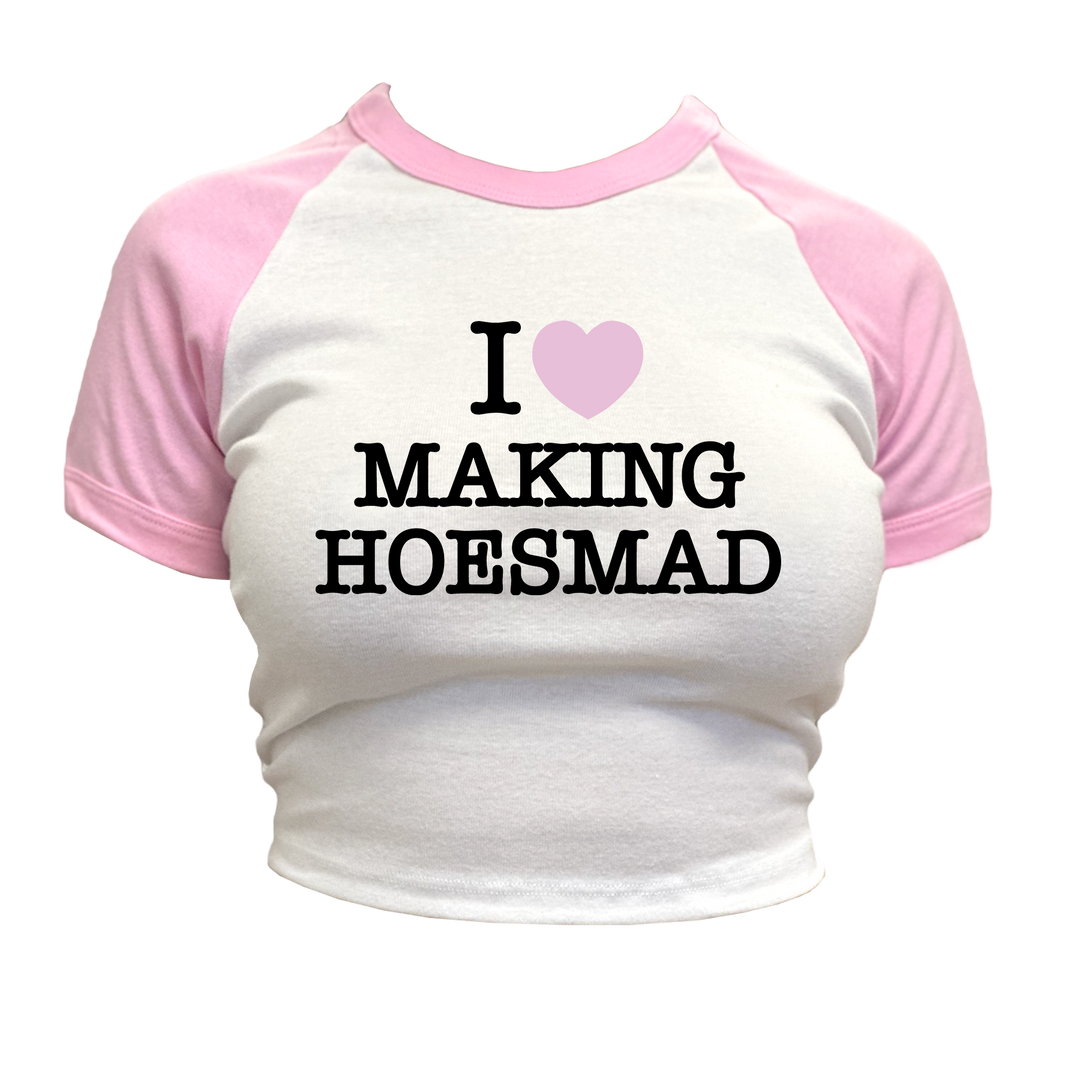 I LOVE MAKING HOESMAD PRINTED BABY TEE - WHITE/PINK
