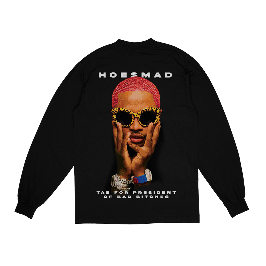 TAE FOR PRESIDENT X Hoes Mad Collab LONG SLEEVES TEE - Black