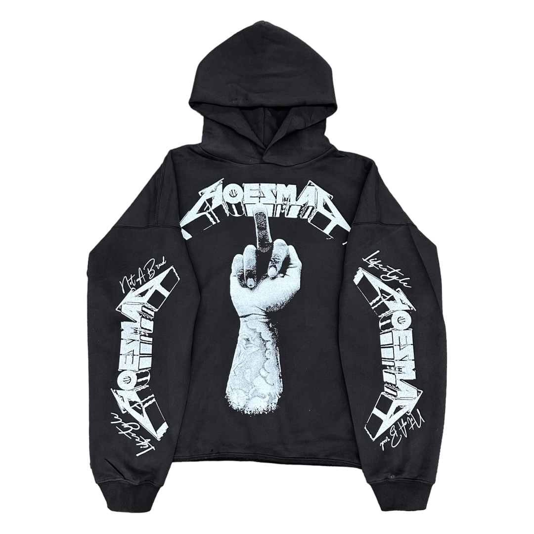 MIDDLE FINGER CROPPED HOODIE Black