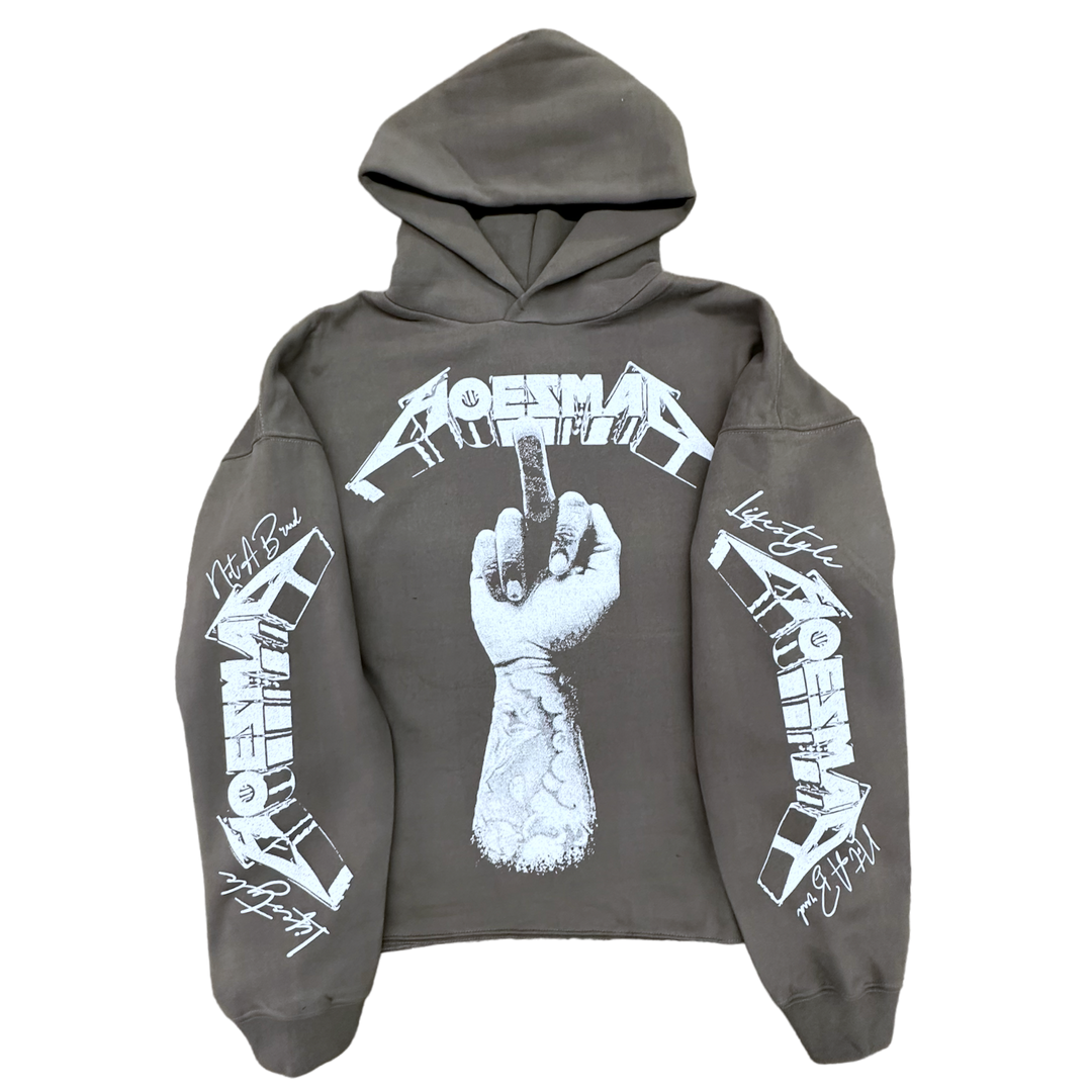 MIDDLE FINGER CROPPED HOODIE - GREY