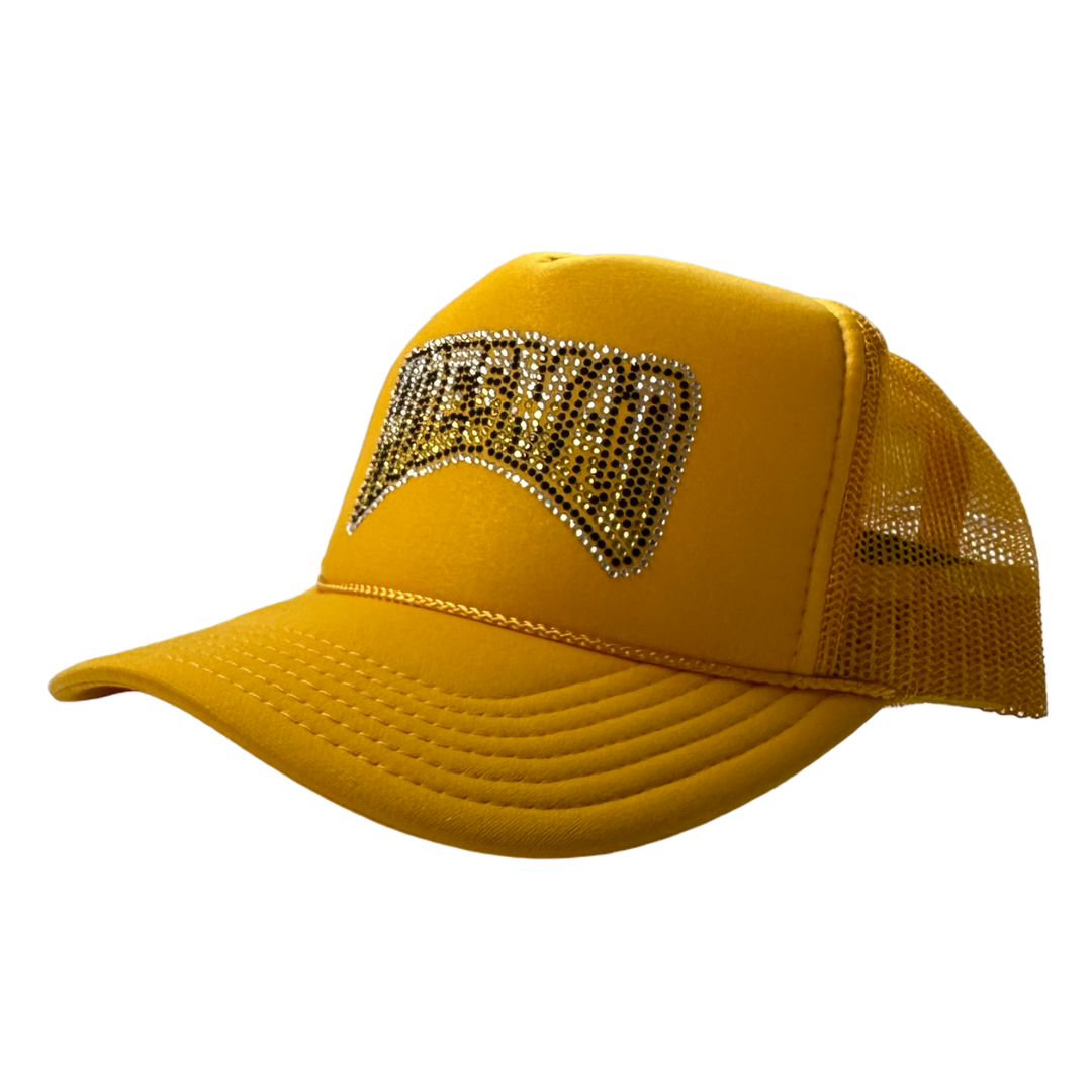 OMBRE RHINESTONE HOES MAD TRUCKER HAT - YELLOW