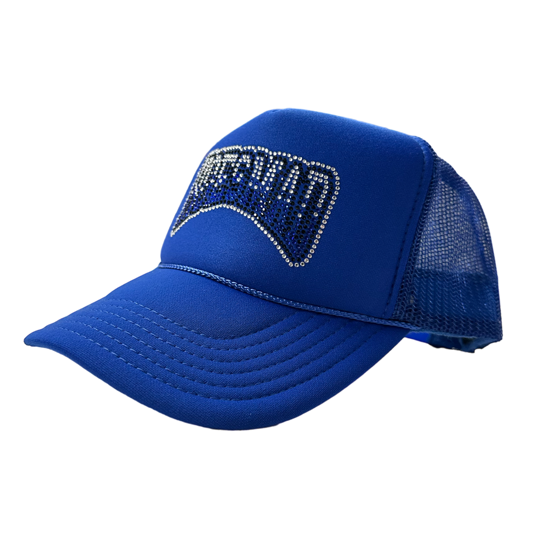OMBRE RHINESTONE HOES MAD TRUCKER HAT - BLUE