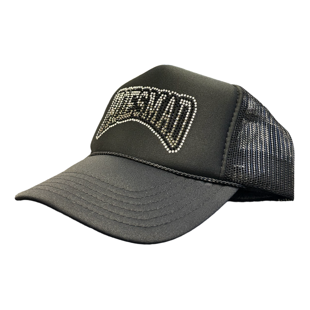 OMBRE RHINESTONE HOES MAD TRUCKER HAT - BLACK